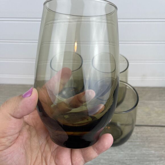 Vintage Libbey Glass Tempo Brown Flat Tumbler | 14oz Glass | Set of 4 - Picture 4 of 9